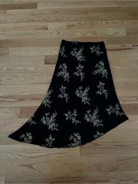 Black Floral A-Line Midi Skirt